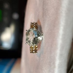 Green Amethyst Citrine Ring Sterling Silver 8